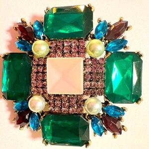 Vintage faux Emerald and Sapphire rhinestone Crystal Brooch